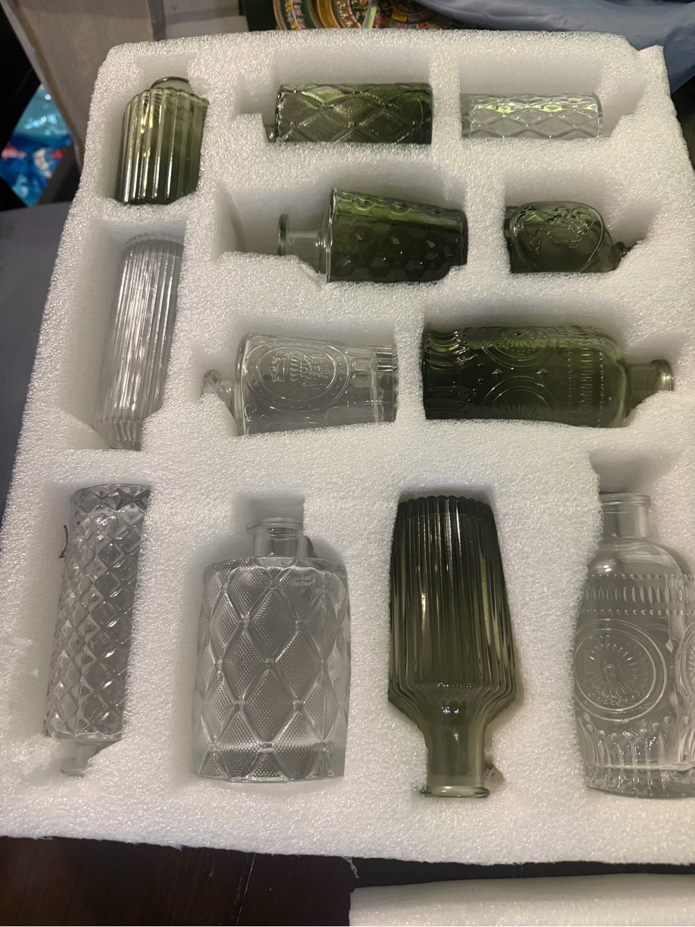 Decorative Glass Decanter Bottle Set - Green & Clear